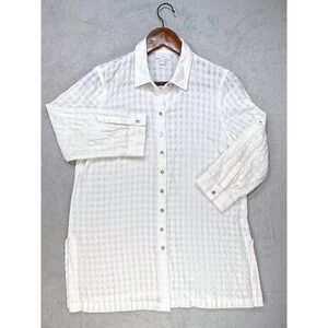 J Jill, White Cotton Button Down Shirt Tunic Top Gingham Check,‎ Women's Small